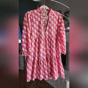 Zara Geometric Pink and Cream Dress